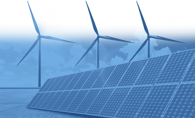 Solar panels and wind turbines